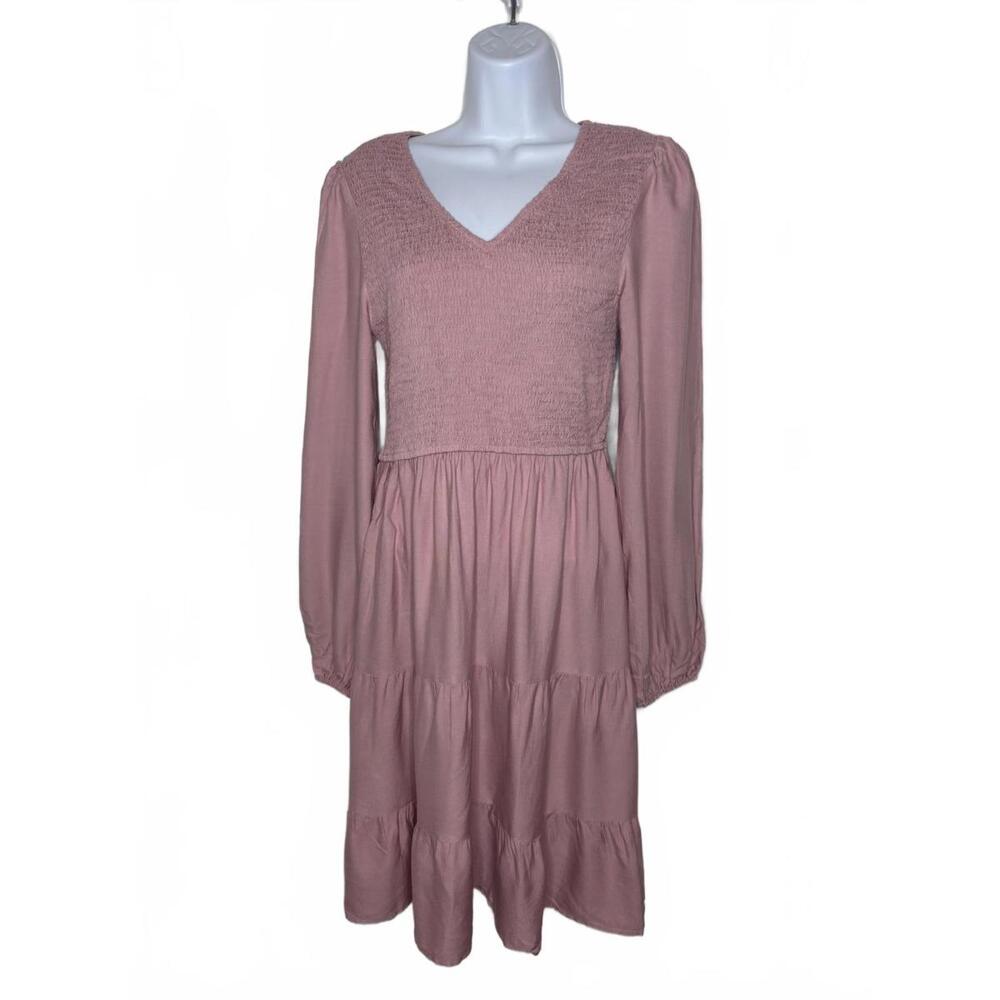 Zesica Women's Sz S Rose Shirred V-neck Long Sleeve Fall Midi Dress(1903)